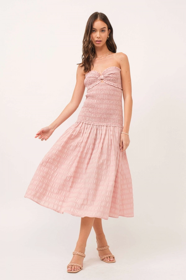 wholesale clothing pink midi dress In The Beginning