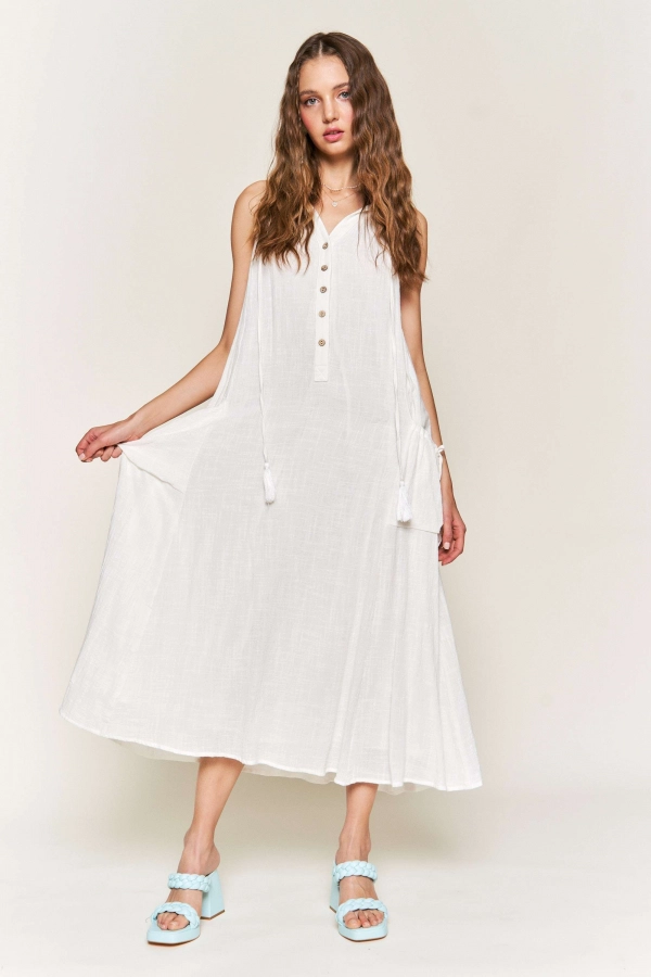 wholesale clothing white maxi dress with button details In The Beginning