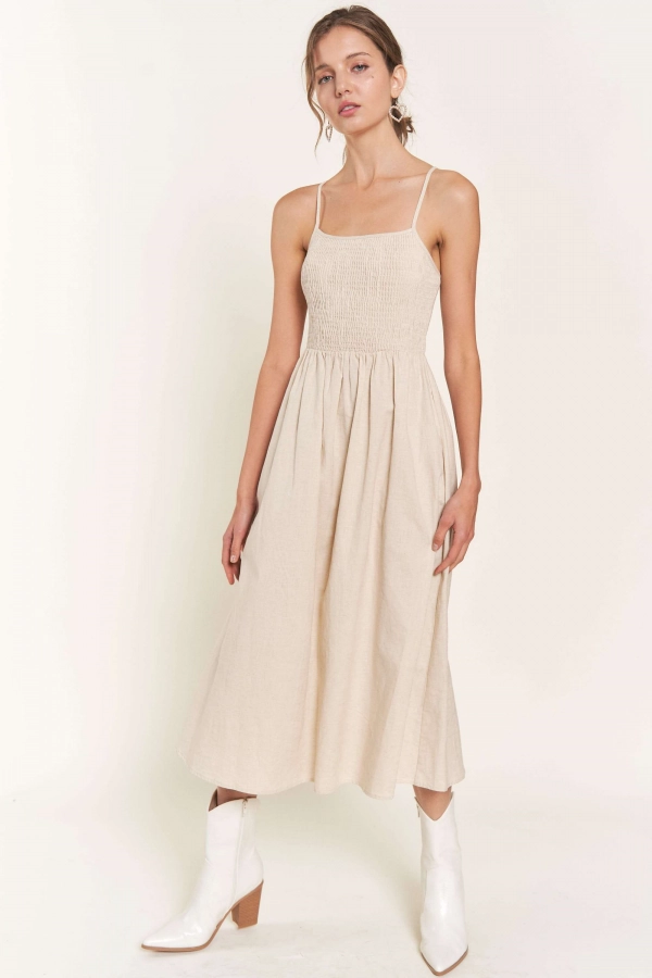 wholesale clothing oatmeal  sleeveless midi dress In The Beginning