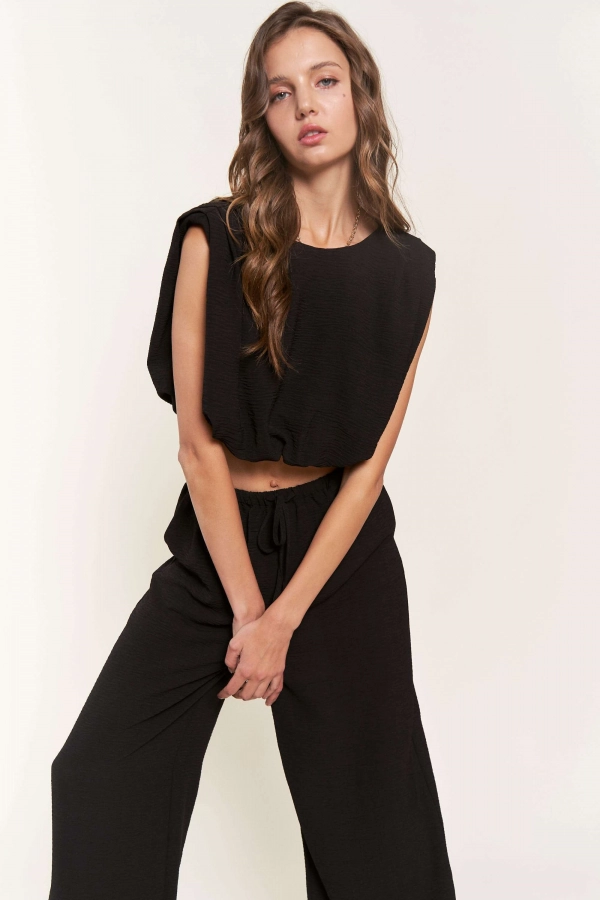 wholesale clothing black sleeveless crop top In The Beginning