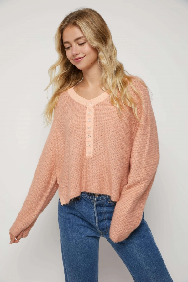 wholesale clothing blush loose fit sweaters with buttons In The Beginning