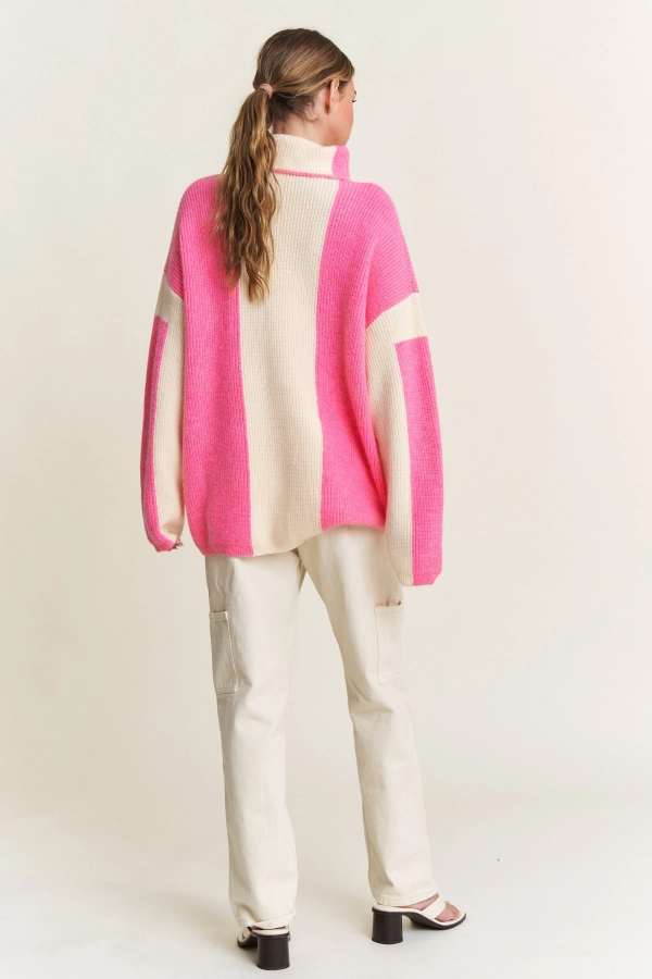 wholesale Pink-Ivory Color Block Sweater in the beginning