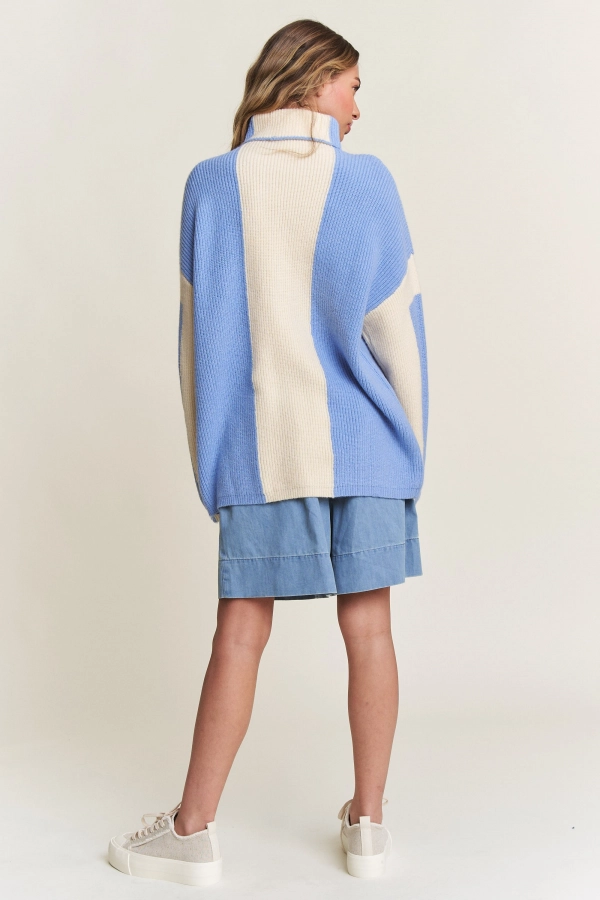 wholesale Blue/Ivory Color Block Sweater in the beginning