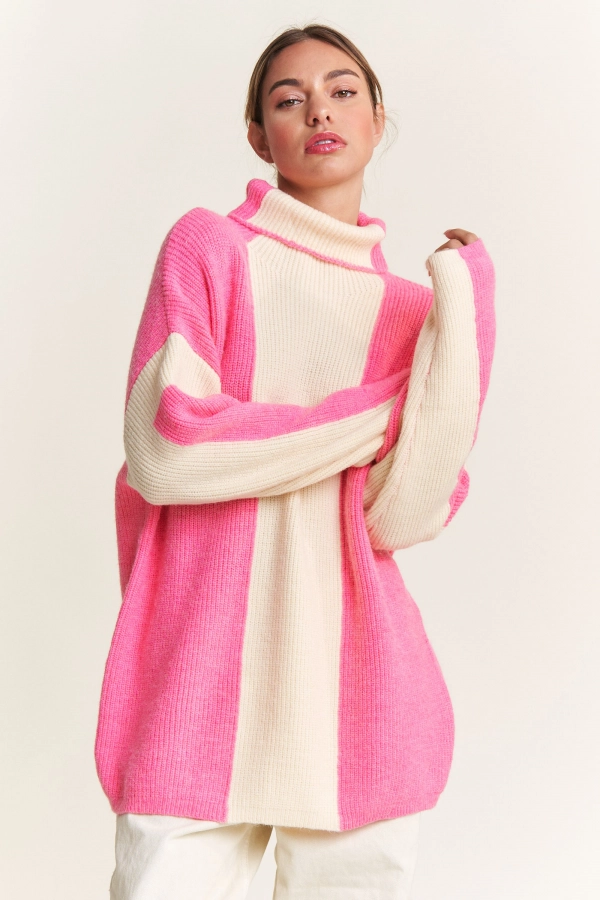 wholesale clothing pink-ivory color block sweater In The Beginning